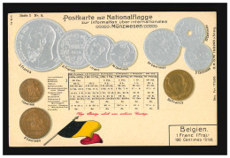Prägekarte Belgien Franc Centimes Münzwesen  Währung Münzen Flagge, Ungebraucht - Altri & Non Classificati