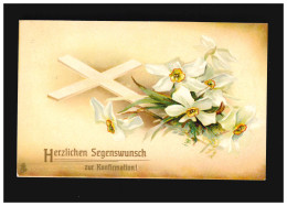 Konfirmation Herzlichen Segenswunsch Kreuz Weiße Blumen, Unna 27.3.1909 - Sonstige & Ohne Zuordnung