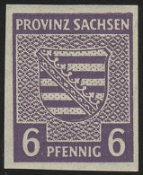 SBZ 69Xc Provinzwappen 6 Pf, Wz.1X, Dunkelgrauviolett, Geschnitten, ** Geprüft - Postfris