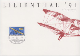 Erinnerungskarte Ausstellung LILIENTHAL'91 Mit 1523 SSt DRESDEN Luftpost 17.8.91 - Aerei