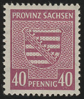 SBZ 84Xa Provinzwappen 40 Pf, Wz.1X, Dunkellilarosa, Gezähnt, ** Geprüft - Postfris