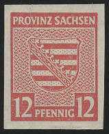 SBZ 71X Provinzwappen 12 Pf, Wz.1X, Dunkelrosarot, Geschnitten, ** - Neufs