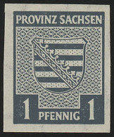 SBZ 66X Provinzwappen 1 Pf, Wz.1X, Grünlichblau, Geschnitten, ** - Ungebraucht