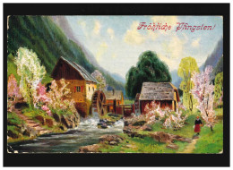 Landwirtschaft Mühle Fluss Mühlrad Blüten Fröhliche Pfingsten, München 10.5.1913 - Altri & Non Classificati
