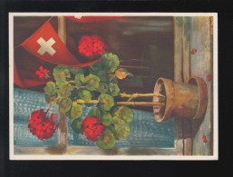 AK Blumen Topf Rote Geranien Fenster Schweiz Bundesfeierkarte 1938, Ungebraucht - Andere & Zonder Classificatie