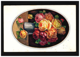 AK Blumen Graue Vase Rosa Gelb Rote Rosen Rahmen, Remse (Sachsen) 11.4.1925 - Otros & Sin Clasificación