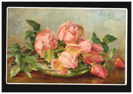 AK Blumen Rosen In Glasschale Stilleben Marie Billing Signiert, Uhingen 7.7.1910 - Andere & Zonder Classificatie