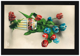 AK Blumen Rote Und Blaue Tulpen Strauß Vase Stilleben, Gelaufen 26.4.1928 - Autres & Non Classés