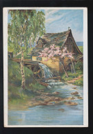 Landwirtschaft Mühle Am Fluss Birken Kunstkarte Landschaft,  Ungebraucht - Sonstige & Ohne Zuordnung