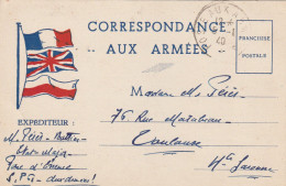 Carte Correspondance AUX ARMEES Cachet Poste Aux Armées 5/1/1940 Etat Major Parc D' Essence SPG à Toulouse Haute Garonne - 2. Weltkrieg 1939-1945