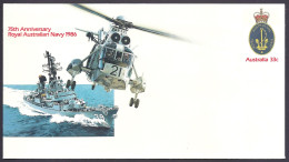 Australia 1986 - Royal Australian Navy, Helicopter, Ship, Military Aviation, 75th Anniversary - Pre-stamped Envelope - Ungebraucht