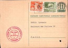SUISSE AFFRANCHISSEMENT COMPOSE SUR ENTIER CARTE POUR LA FRANCE 1956 - Cartas & Documentos