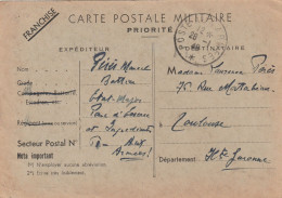 Carte Cachet Poste Aux Armées 28/1/1940 Etat Major Parc D' Essence Et Ingrédients à Toulouse Haute Garonne - Guerre De 1939-45