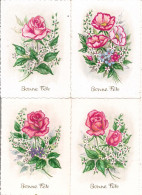 Lot De 4 CPSM Dentelées GF  -  Bonne Fête   Roses Bord Velours (même Série ESP 27) - Other & Unclassified