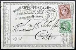 N° 53 5c CERES & N°54 10c CERES SUR CARTE POSTALE / CETTE POUR CETTE / 3 JUIL 1875 - 1849-1876: Klassik