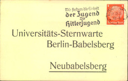 1933, Vordruckkarte  An Die "Universitäts-Sternwarte", Berlin - Babelsberg - Europa