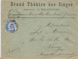 LETTRE. BELGIQUE. 29 NOV 1893. GRAND THEATRE DES SINGES. BRUXELLES. POUR NANCY FRANCE - 1893-1900 Fine Barbe