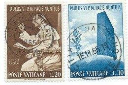 Vaticano 1965; Paolo VI All' ONU: L. 20 + L. 30 Con Timbro Centrale. - Usados