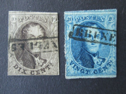 BELGIQUE 2 Timbres Leopold I Griffe Encadrée Bruxelles 10c 20c Belgie Belgium Timbre Stamps - Altri & Non Classificati