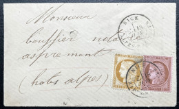 N°54 10c CERES & N°55 15c CERES SUR LETTRE / NICE POUR ASPREMONT / 18 JUIN 1876 / LSC - 1849-1876: Classic Period