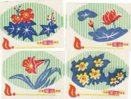Japan Matchbox Labels, 4 X Flowers, Flora - Cajas De Cerillas - Etiquetas