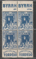 ALGERIE - N°137a X4 **/*  (1938-41) 65c Bleu - Bande Publicitaire - - Nuevos