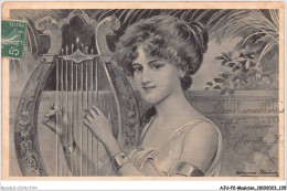 AJUP2-0166 - MUSICIEN FEMME A LA HARPE PAR ILLUSTRATEUR - Musique Et Musiciens