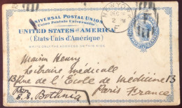 Etats-Unis,  Entier-carte, Cachet New-York F - 26.12.1882 Pour La France - (B1611) - ...-1900
