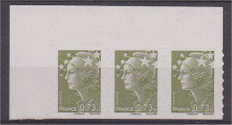 Marianne De Beaujard Autoadhésif N°286 0,73 € Vert Olive Neuf ** Bloc 3 Timbres Haut De Feuille Bande Phospho Continue - 2008-2013 Marianne (Beaujard)