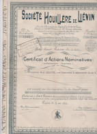 SOCIETE  HOUILLERE DE LIEVIN CERTIFICAT D'ACTIONS NOMINATIVES 1943 - J - L