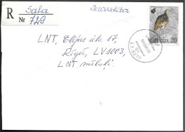 Latvia Sala Registered Cover Mailed To Riga 1996. Bird Corn Crake Stamp - Lettonia