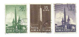 Vaticano 1959; Posta Aerea : Obelischi : 5l. + 15l. + 50 L. Usati. - Poste Aérienne