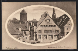 AK Freiberg I. Sa., Gasthaus Dresdner Felsenkeller, Donatsturm Mit Kirche Und Donatsgasse  - Freiberg (Sachsen)