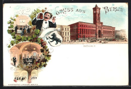 Lithographie Berlin, Gasthaus Im Roten Rathaus, Wappen Mit Bär, Königstrasse  - Mitte