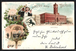 Lithographie Berlin, Gasthaus Im Roten Rathaus, Wappen Mit Bär, Königstrasse  - Mitte