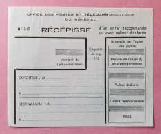 Imprimé De Récépissé D'un Envoi Recommandé N° 517 Sénégal Office Des Postes Et Télécommunications - Documents Of Postal Services