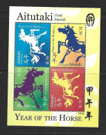 Aitutaki 2014 Chinese New Year Of The Horse Miniature Sheet Of 4 Values MNH - Aitutaki