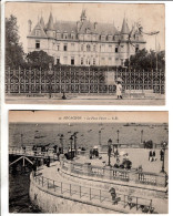 Arcachon Le Chateau Deganne - La Place Thiers - 2 Cartes Postales Ancienne - Arcachon