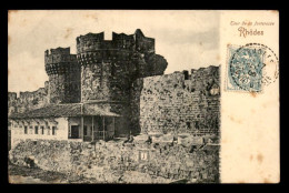 GRECE - RHODES - LA TOUR DE LA FORTERESSE - CACHET PERLE RHODES TURQUIE D'ASIE DU 17/09/1906 SUR TIMBRE 5C LEVANT - Greece