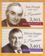 2023 Moldova Personalities In Memory, Ion Druță (1928-2023), Writer Mircea Snegur (1940-2023), First President 2v Mint - Moldavië