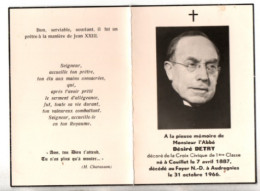 Abbé Désiré Detry , Né à Couillet 1887 - Décédé à Audregnies 1966  , 2 Documents - Décès