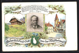 AK Krieglach, Dr. Peter Rosegger, Ortsansicht Und Geburtshaus, Portrait Des Dichters  - Ecrivains