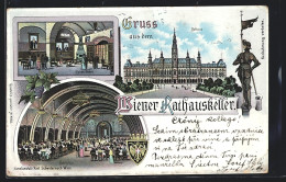 Lithographie Wien, Gasthaus Rathauskeller Im Rathaus, Innenansichten Ratsstüberl Und Ratskeller  - Other & Unclassified
