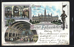 Lithographie Wien, Gasthaus Rathauskeller Im Rathaus, Innenansichten Ratsstüberl Und Ratskeller  - Sonstige & Ohne Zuordnung