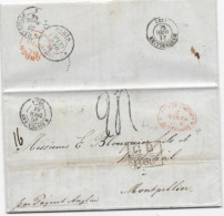 URUGUAY  Lettre  De MONTEVIDEO 1858 Marque D'échange GB/ 1F60 Taxe  Tampon 24 Entrée CALAIS M - Schiffspost