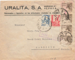 LETTRE. ESPAGNE. 15 JUIN 37. URALITA SA SEVILLA POUR LA FRANCE. CENSURE - Cartas & Documentos