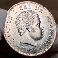 Portugal King Carlos 500 Reis Silver 1891 Gem Uncirculated - Portugal