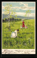 Künstler-AK Alfred Mailick: Zwei Junge Damen Mit Kindern Beim Blumenpflücken  - Mailick, Alfred