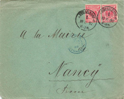 LETTRE. ALLEMAGNE. 18 2 92. DUSSELDORF POUR NANCY - Storia Postale