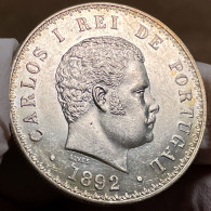 Portugal King Carlos 500 Reis Silver 1892 Gem Uncirculated Proof Like - Portugal